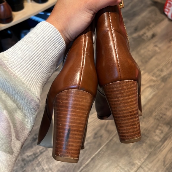 Michael Michael Kors Brown Leather Booties with Gold side Zipper - Picture 11 of 11